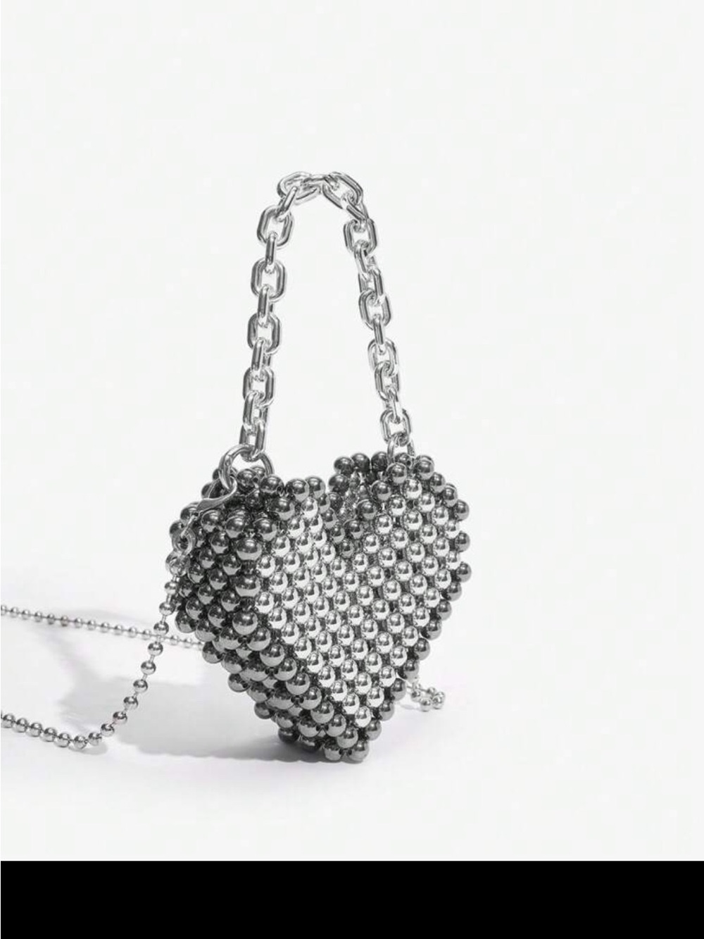 Metallic Silver Heart Beaded Mini Bag